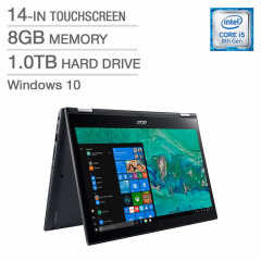 Acer Spin 3 SP314-51-55PY 2-in-1 Notebook  / Intel Core i5-8250U (1.6GHz) / 8GB Memory / 1TB HD / 14-in Touch Screen / Intel UHD Graphics 620 / Win 10 Home / 3-cell