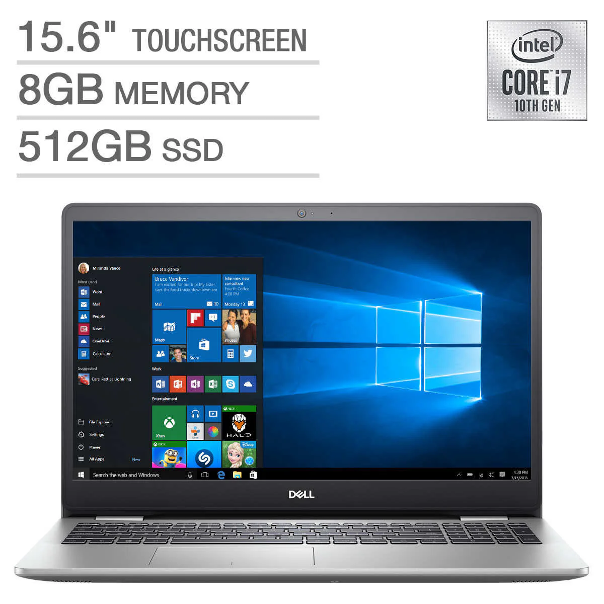 Dell Inspiron i5593-7988SLV-PUS Intel Core i7-10510U / 8GB Memory / 512GB SSD / Intel UHD Graphics / 15.6-in FHD TS / Win 10 / 3-cell