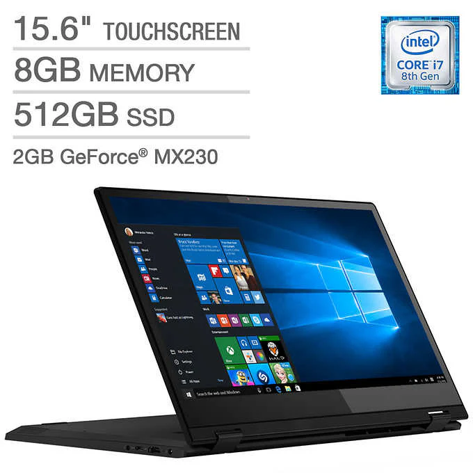 Lenovo Flex 15 2-in -1 Laptop 81SR000BUS / Intel Core i7-8565U (1.8GHz) / 8GB RAM / 512GB SSD / 15.6-in FHD Touch Screen / NVidia GeForce MX230 Graphics (2GB) / Win 10 / 3-cell